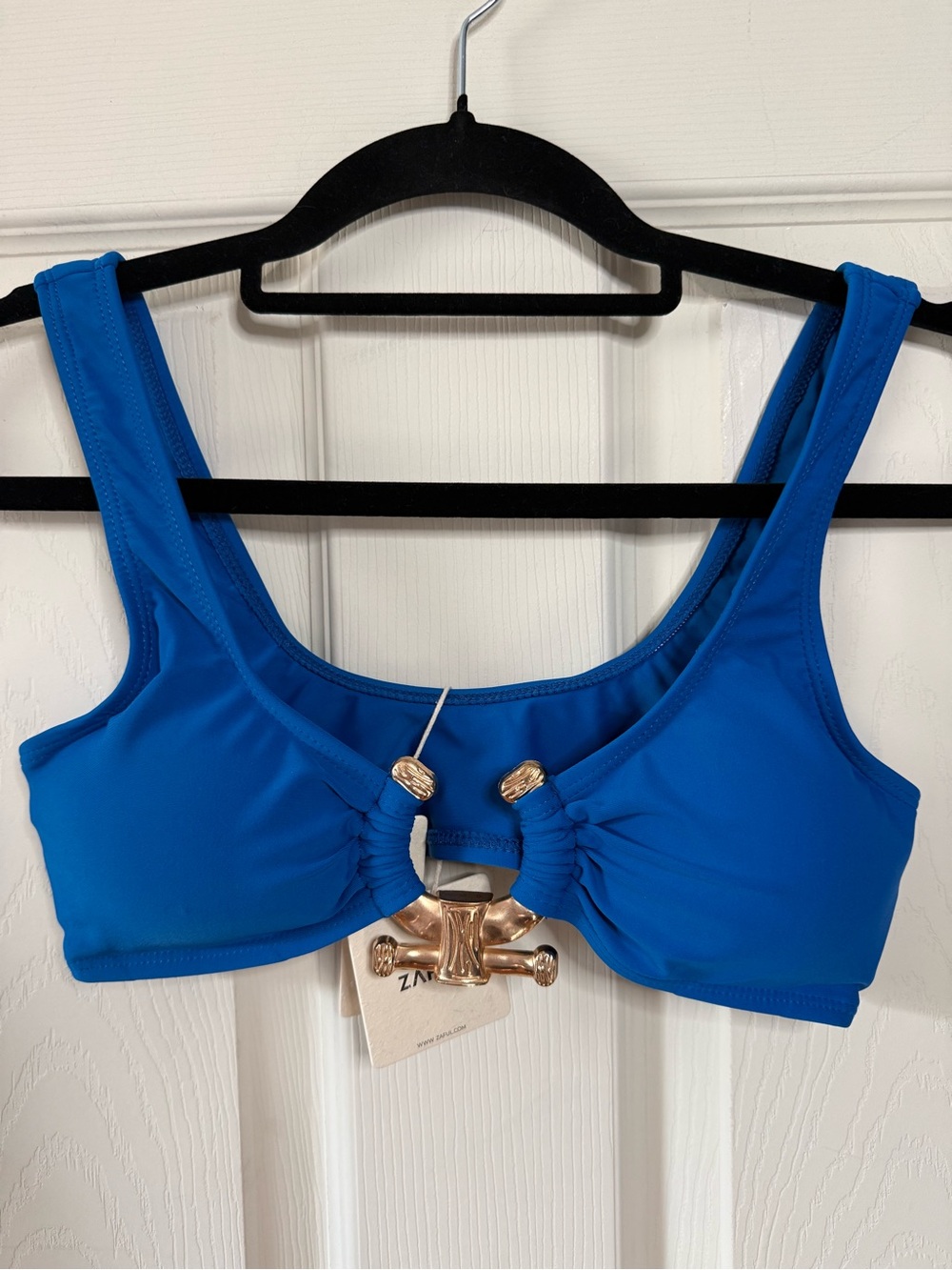 Zaful Royal Blue Bikini Top Gold Metal Ring Woman’s Small NEW